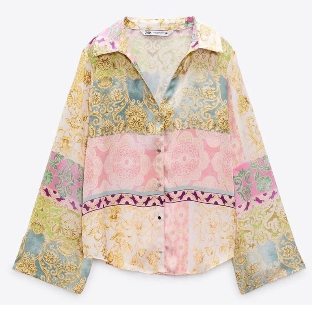 Zara women’s patchwork silky shirt